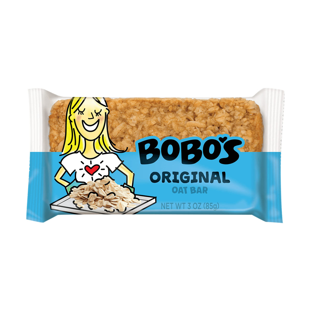 Bobos Oat Bars Original packaging front, ready-to-eat snack on the go