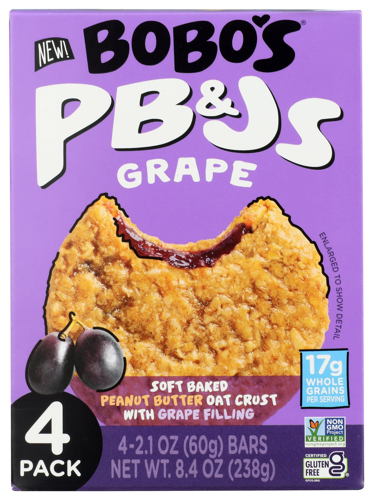Bobo's Oat Bars PB&J Grape pack shot, a convenient on-the-go snack.