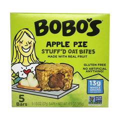 Bobo's Oat Bites Apple Pie Stuffed box front, convenient on-the-go vegan snack.