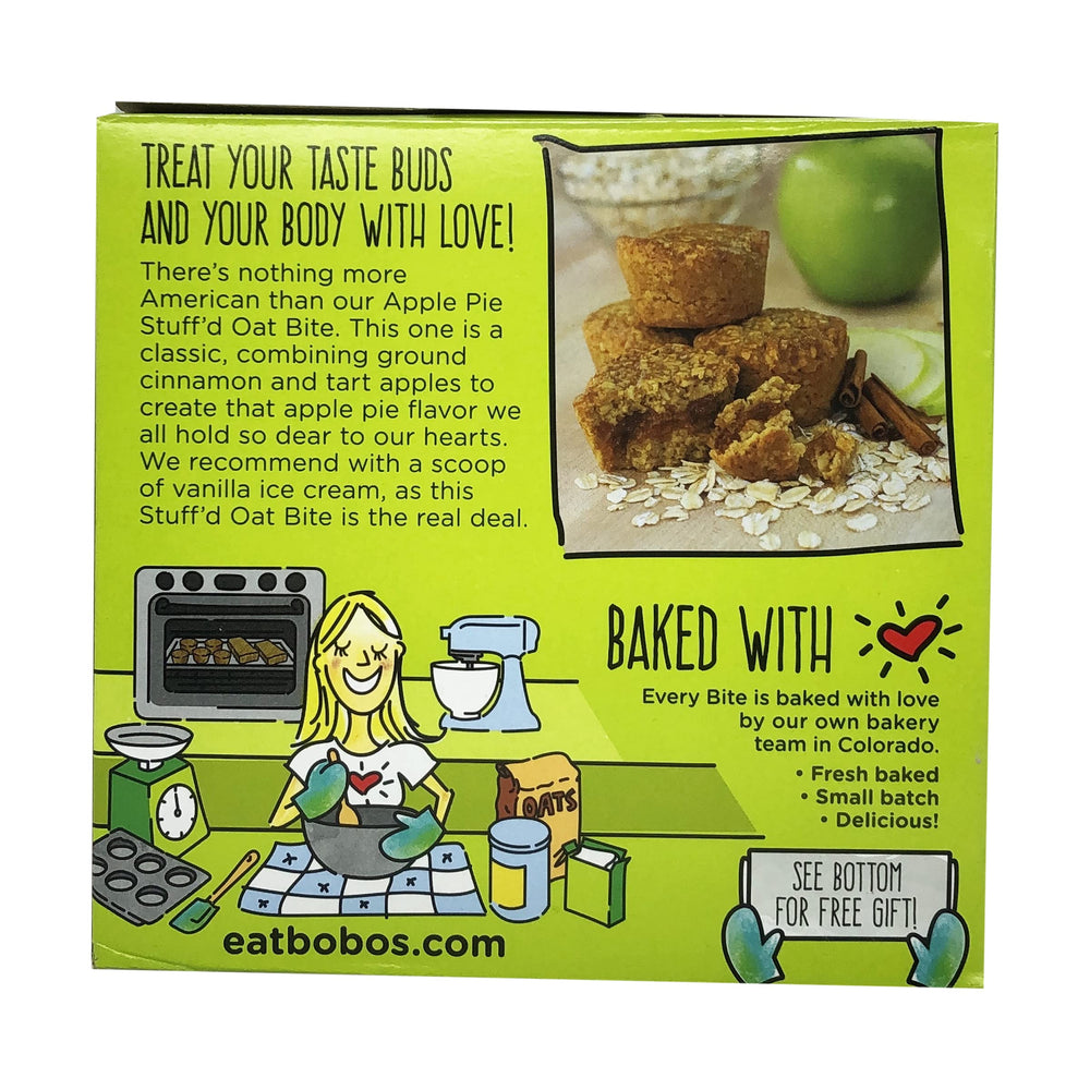Bobo's Oat Bites Apple Pie Stuffed ingredients list with simple organic components.
