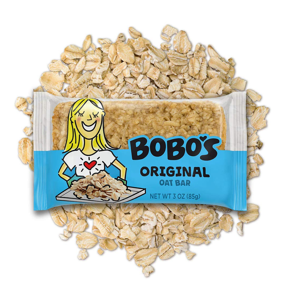 Texture close-up of Bobo's bars showing soft oats and bites