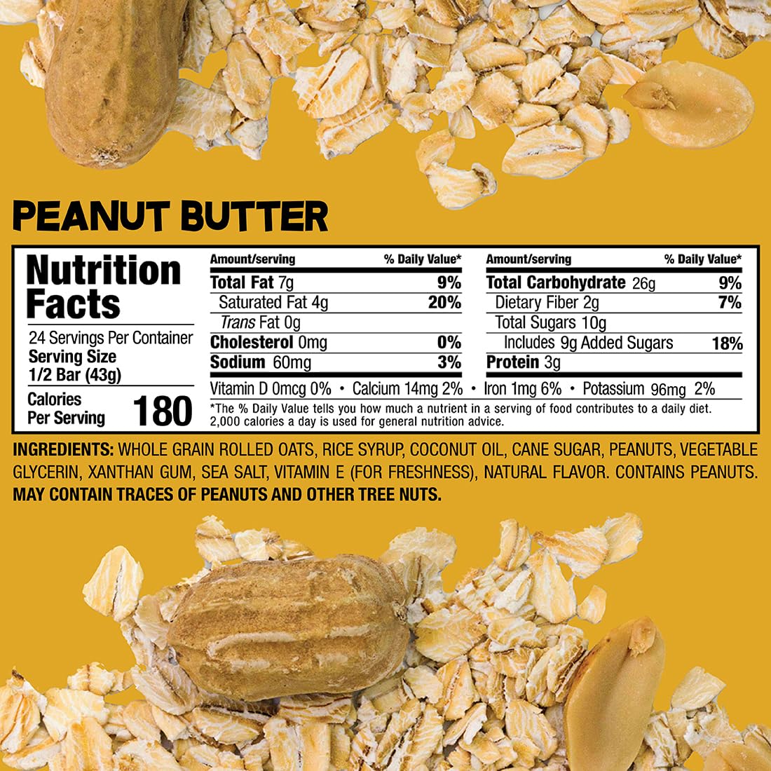 Bobos Peanut Butter Oat Bar gluten-free symbol confirming GF facility