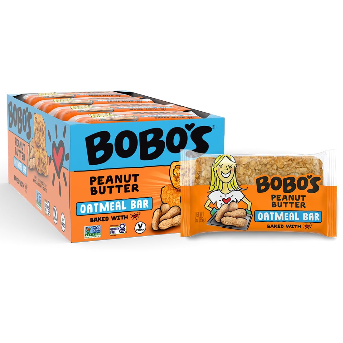 Bobos Peanut Butter Oat Bar ingredients closeup highlighting simple components