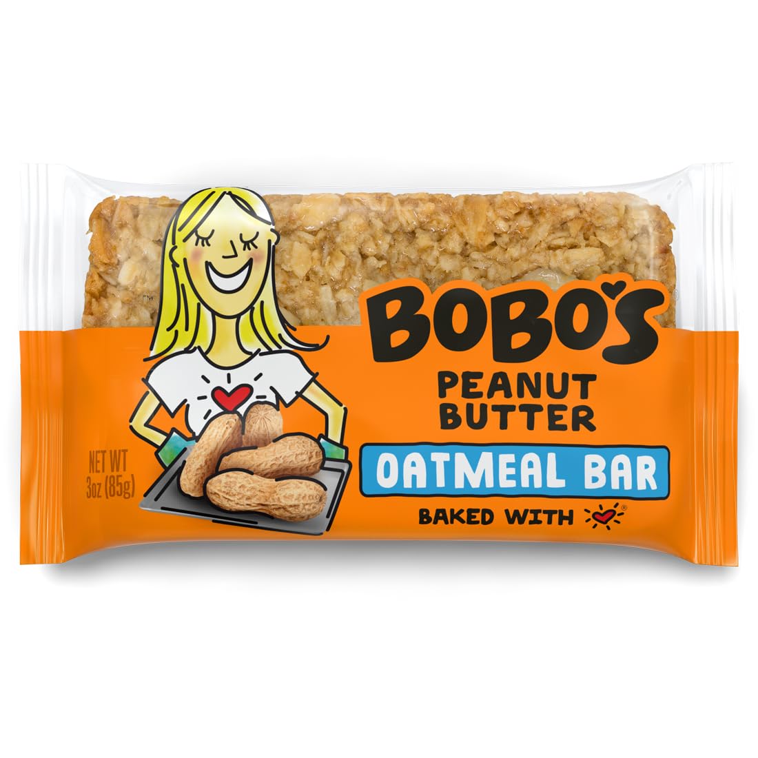 Bobos Peanut Butter Oat Bar pack shot showing a convenient pantry snack
