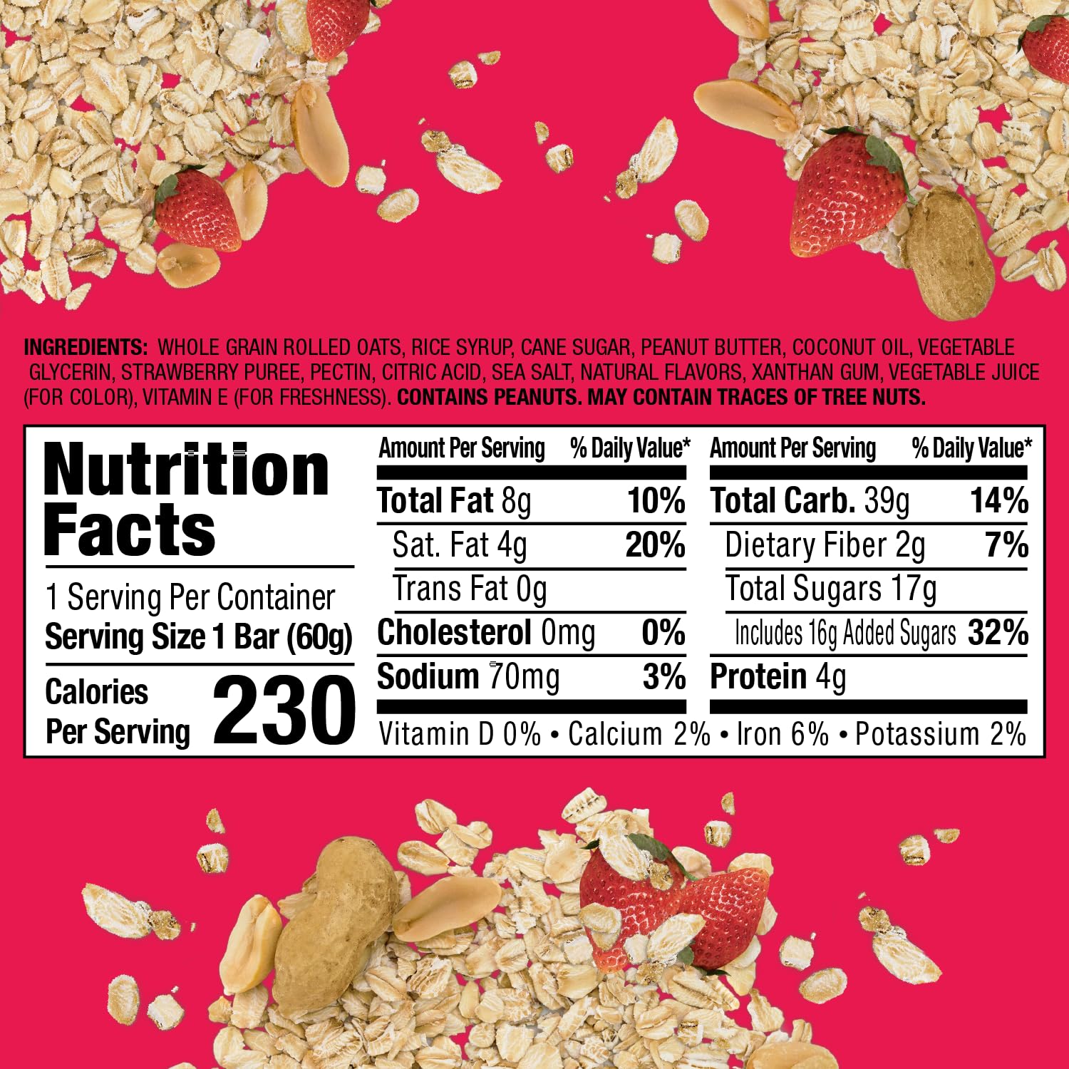 Bobos Strawberry PB&J oat bar close-up reveals soft texture and chewy bite.