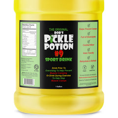 Bob's Pickle Potion side view emphasizes energy-replenishing electrolytes for workouts.