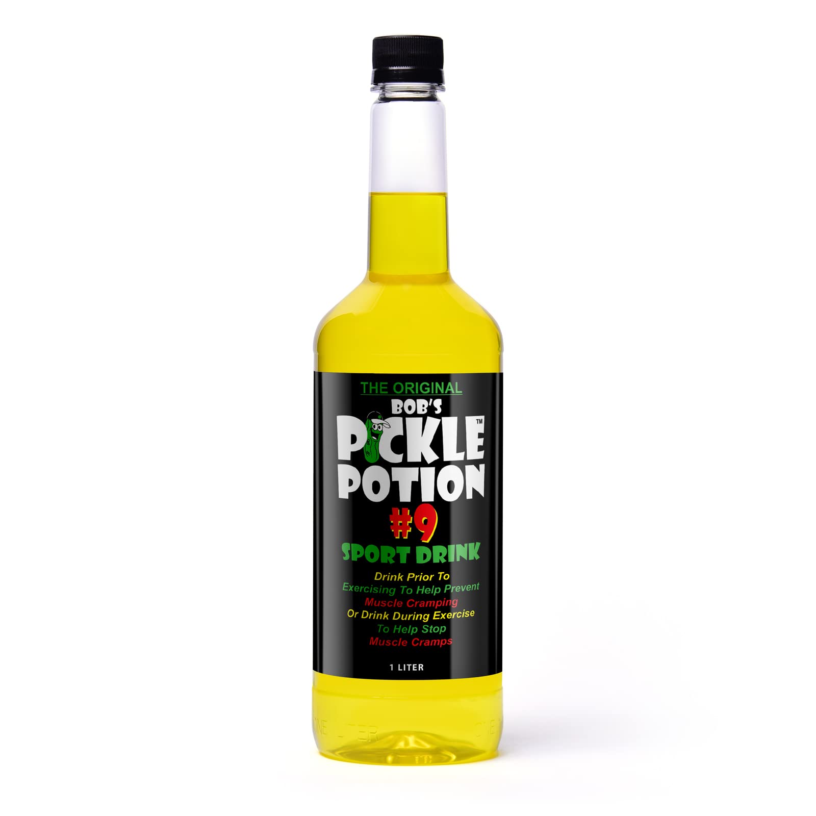 Bob's Pickle Potion #9 dill juice bottle for refreshing hydration after workouts.