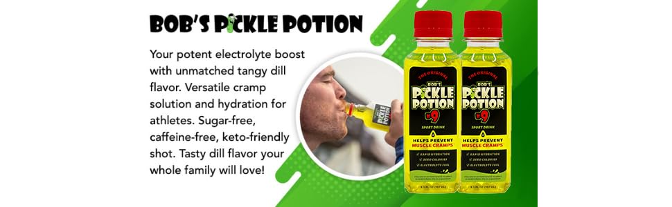Bob's Pickle Potion #9 gluten-free label highlights allergen-free hydration option.