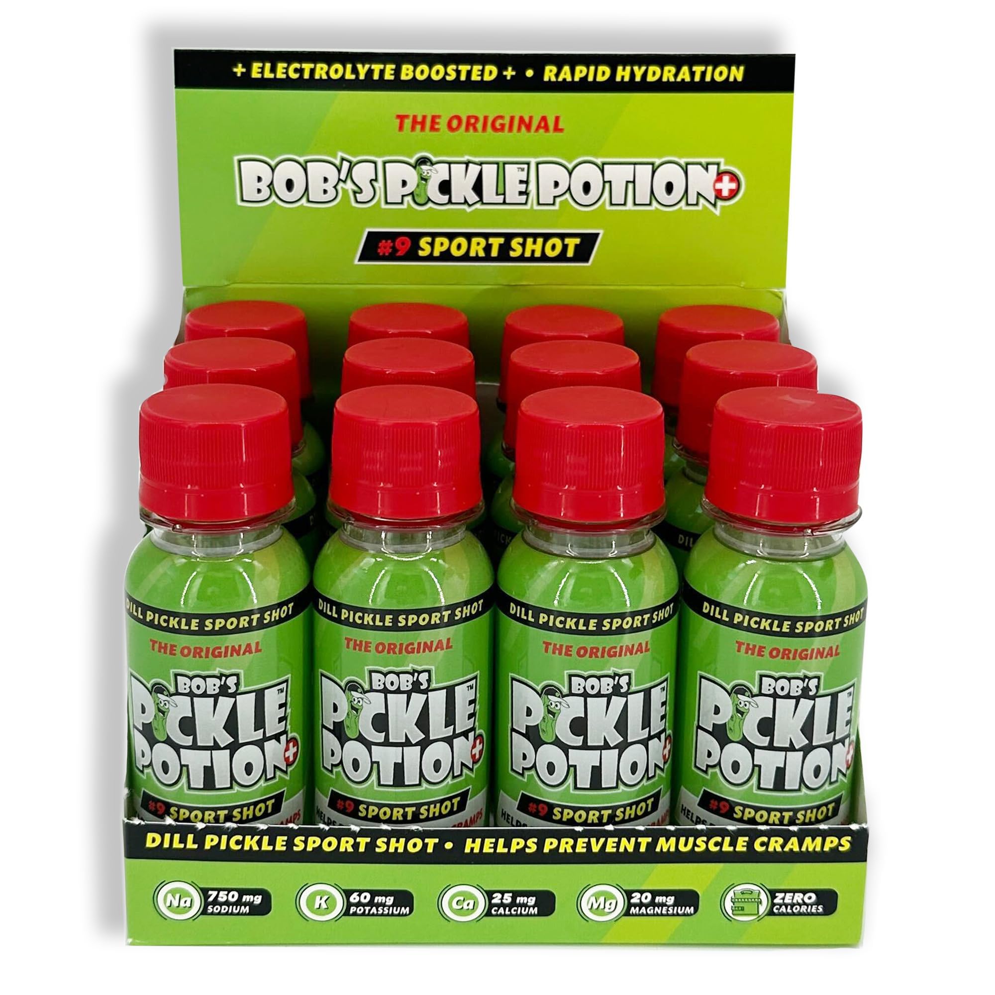 Bob's Pickle Potion Plus 9 sport shot with four electrolytes for steady performance.