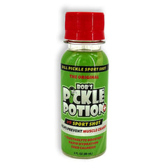 Bob's Pickle Potion Plus 9 sport shot shown for on-the-go hydration and portability.