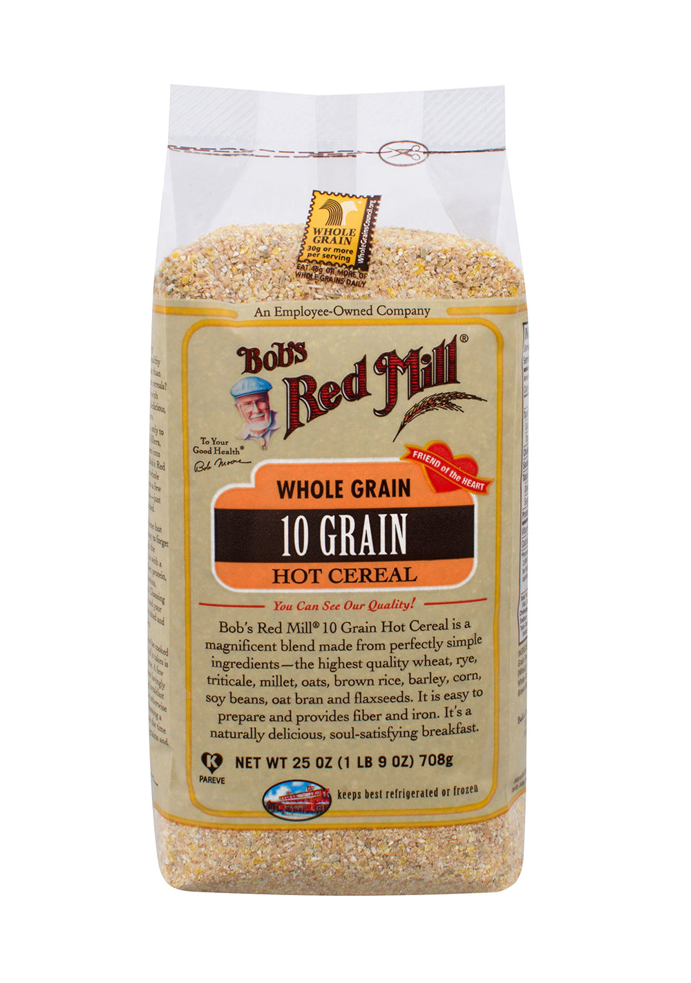 Bob's Red Mill 10 Grain Cereal bag, rich whole grains for hearty breakfasts.