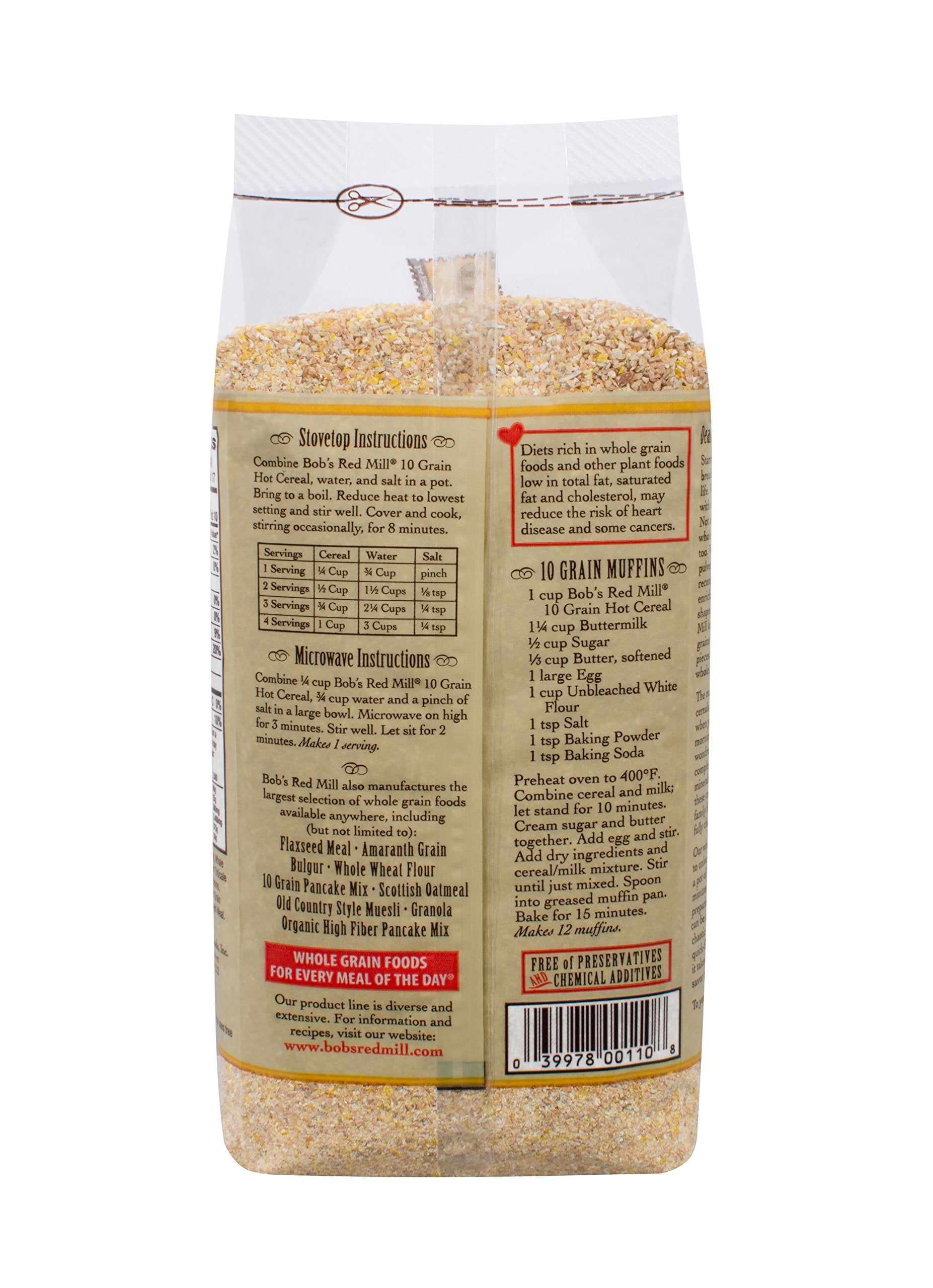Bob's Red Mill 10 Grain Hot Cereal protein highlight per serving.