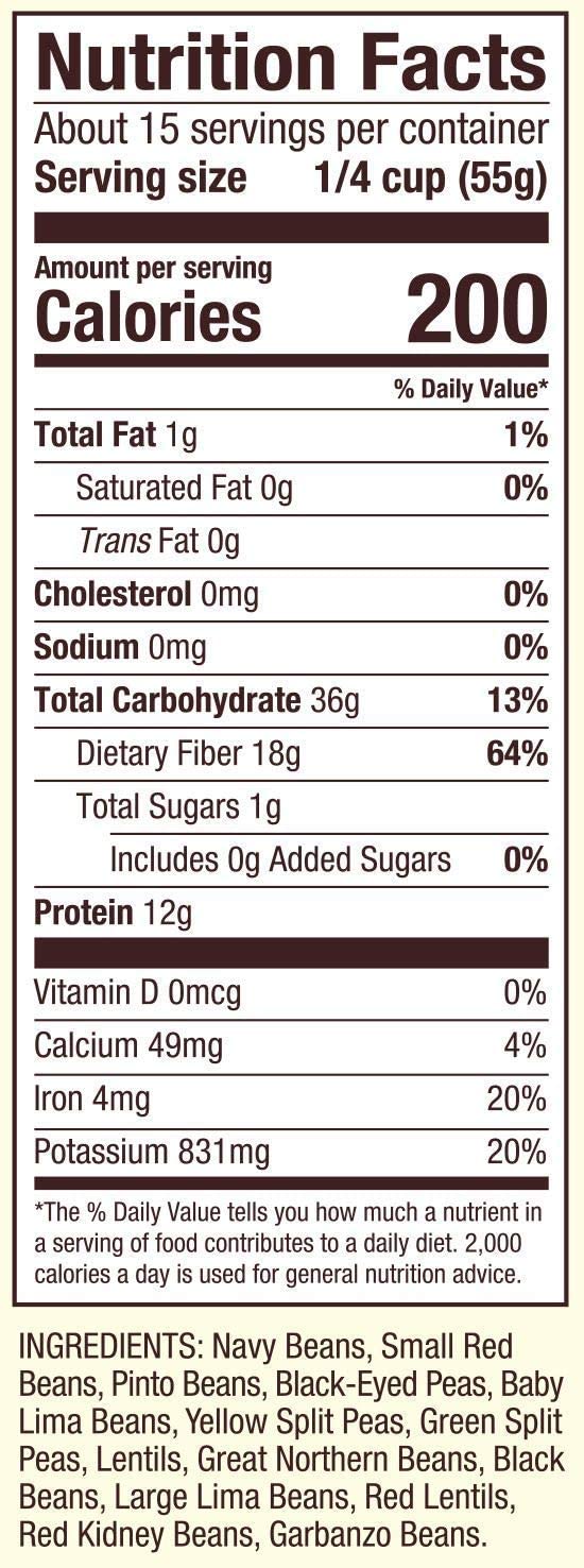 Close-up of Bob's Red Mill 13 Bean Soup Mix dry blend with diverse beans, great for meal prep