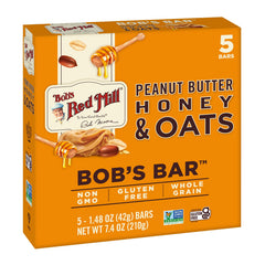 Bob's Red Mill 5pk PB Honey & Oats Bar front view for grab-and-go snacking