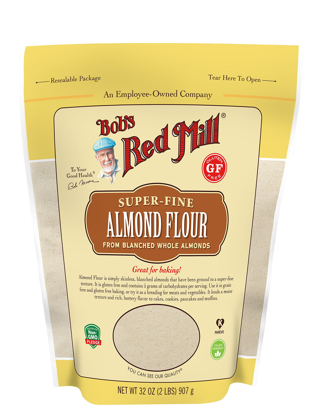 Bob's Red Mill Almond Flour packaging on counter for gluten-free baking