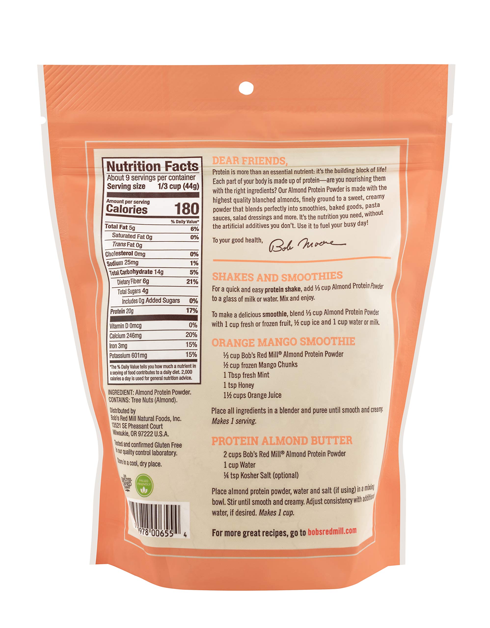 Bob's Red Mill Almond Protein Powder in a creamy smoothie.
