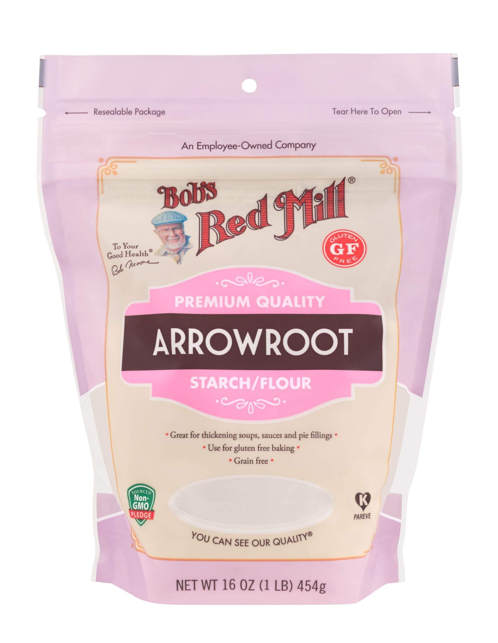 Bob's Red Mill Arrowroot Flour 16oz bottle with silky powder for gluten-free baking