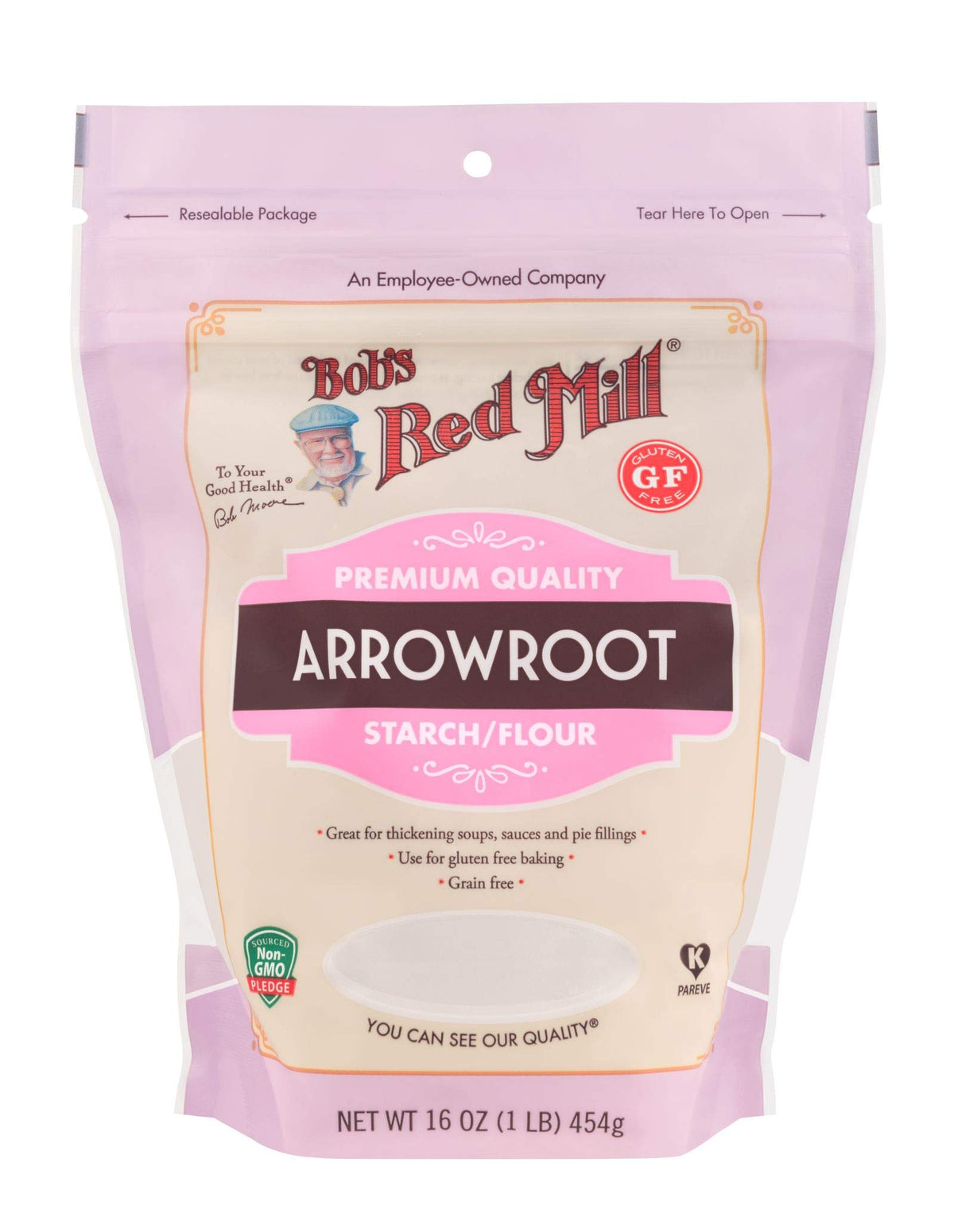 Bob's Red Mill Arrowroot Flour 16oz bottle with silky powder for gluten-free baking