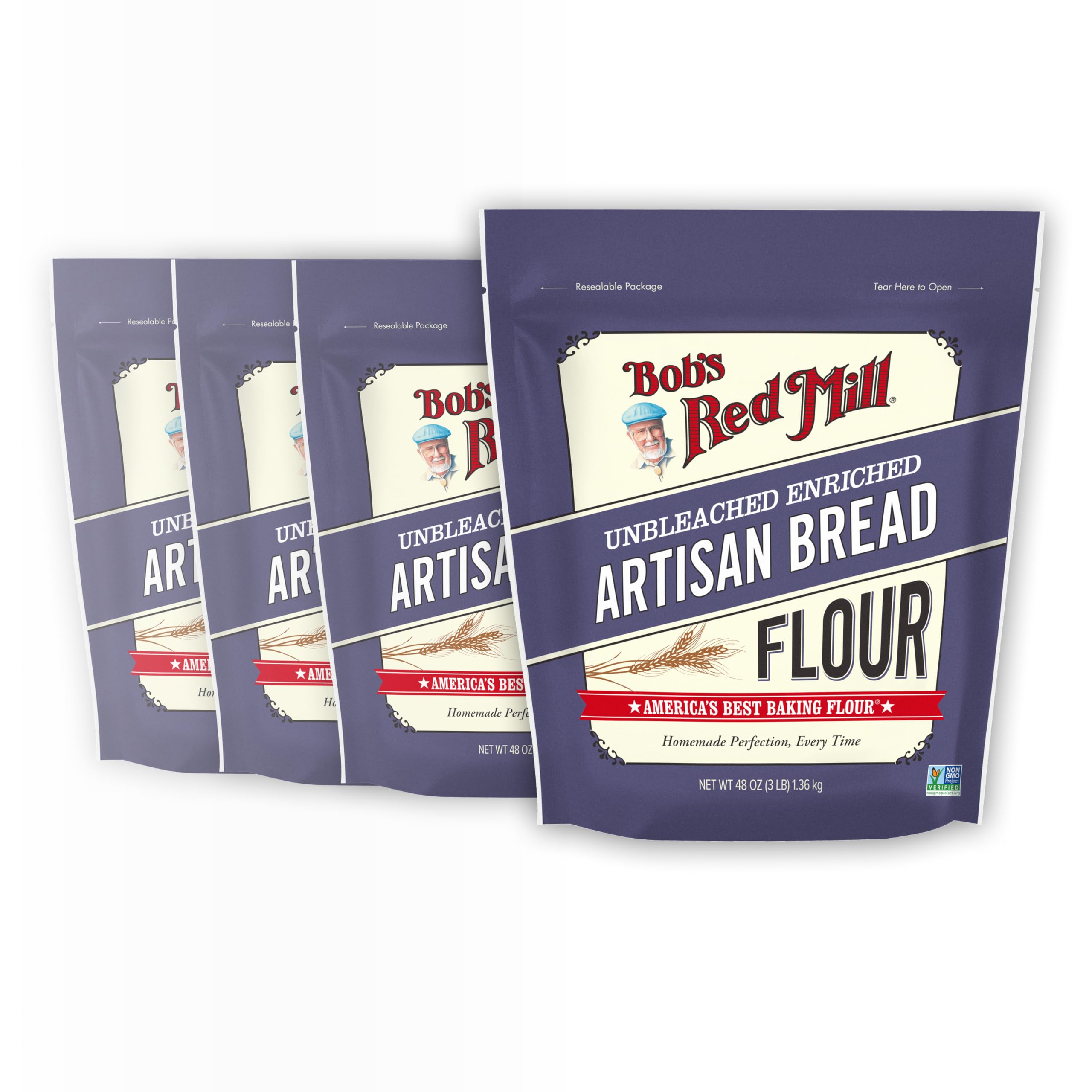 Bob's Red Mill Artisan Bread Flour 3lb bag ideal for sourdough and rustic loaves