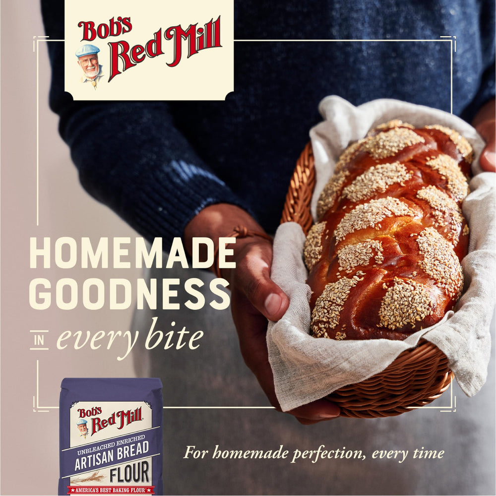 Bob's Red Mill Artisan Bread Flour in measuring cup during dough rise.