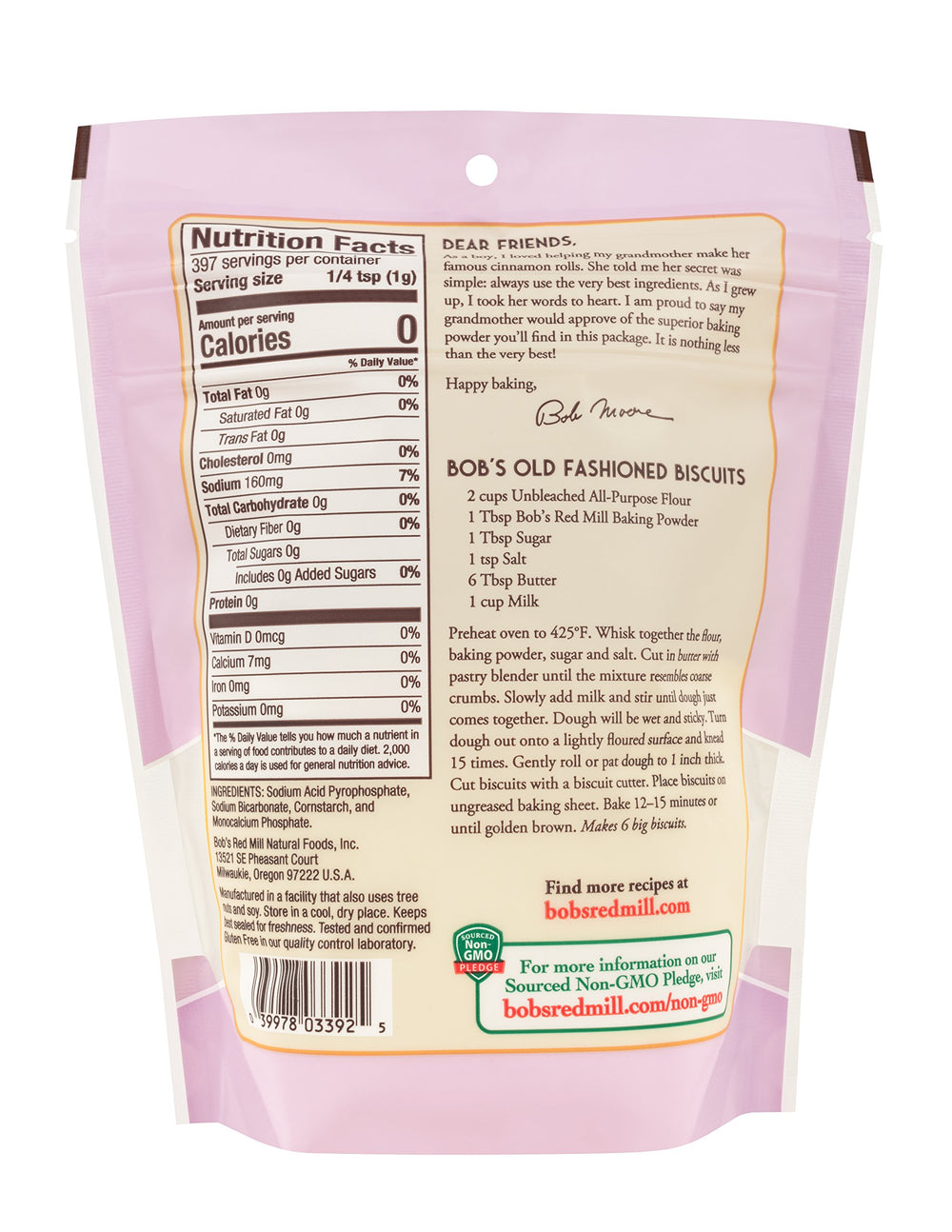 Pouring Bob's Red Mill Baking Powder into batter for even rise.