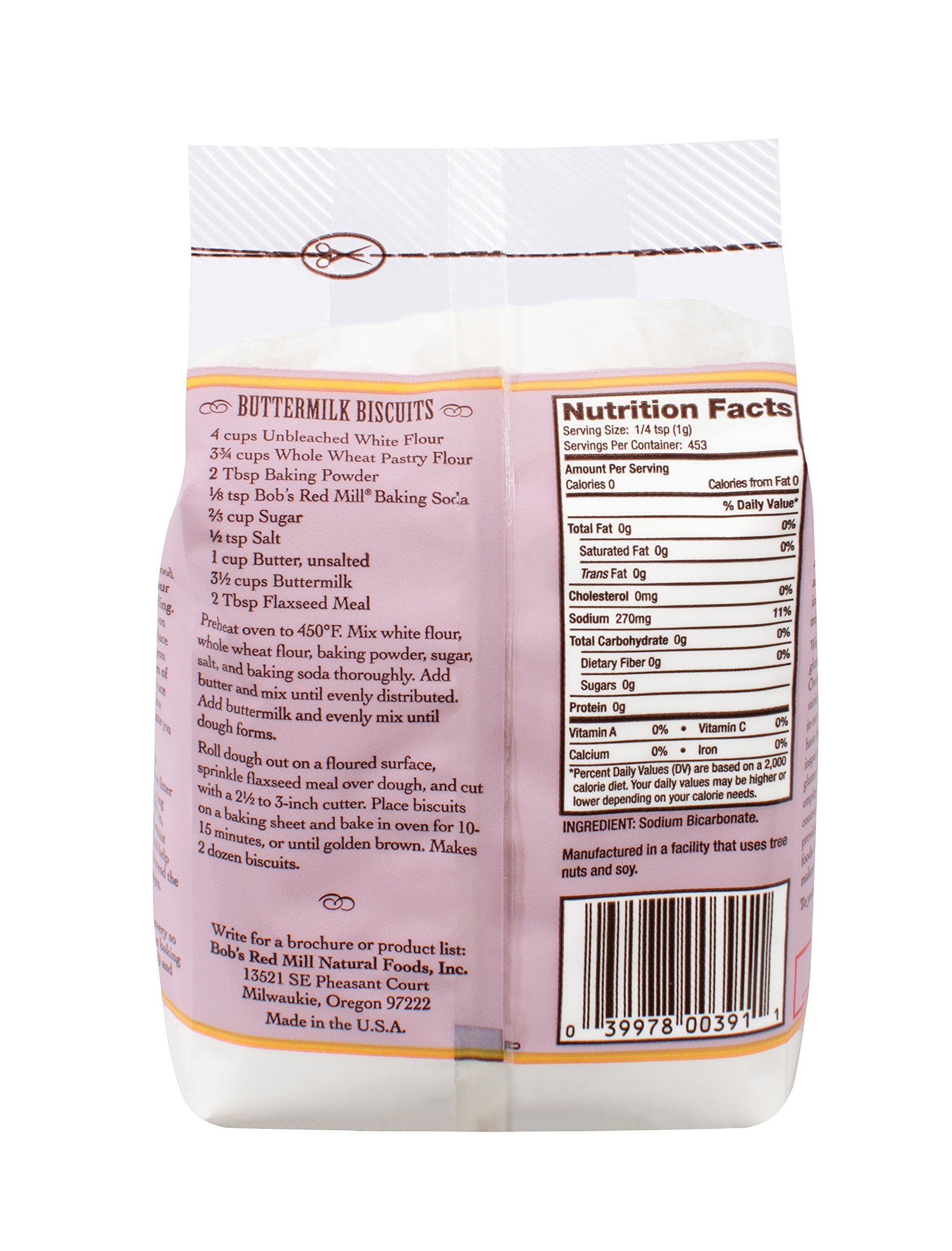 Bob's Red Mill Baking Soda 4-pack closeup showing pure, aluminum-free texture