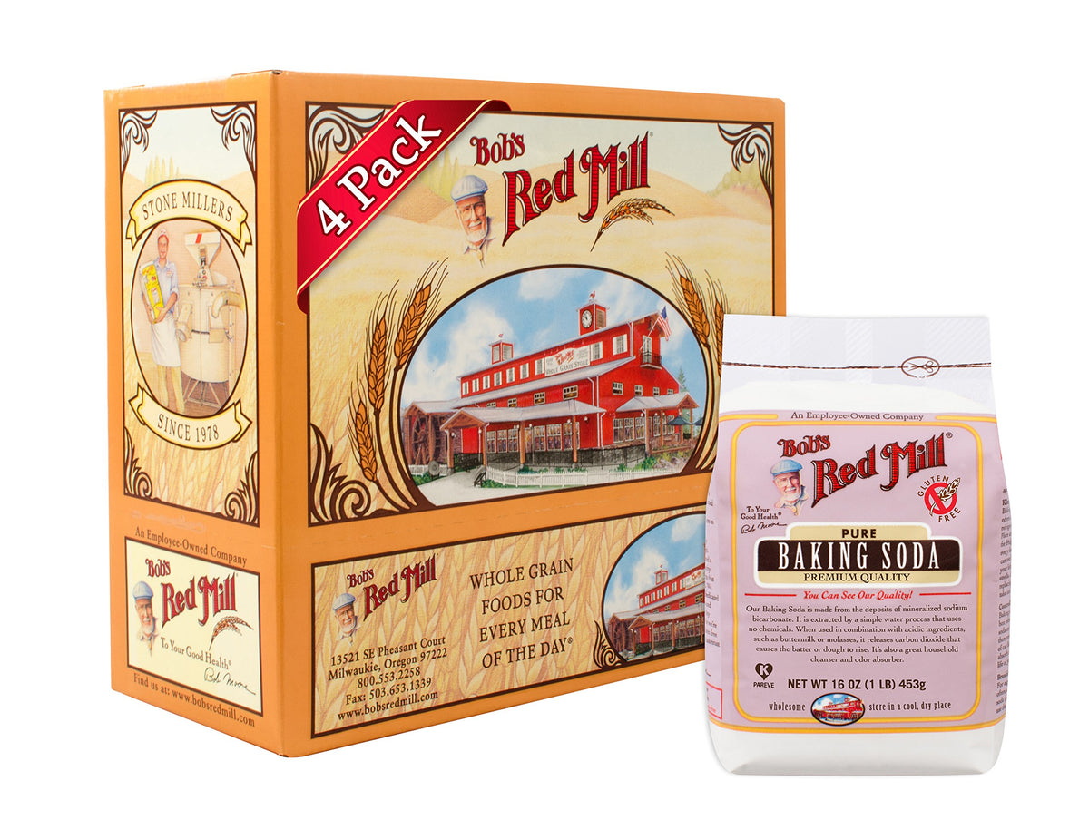 Bob's Red Mill Baking Soda 4-pack front view for versatile baking