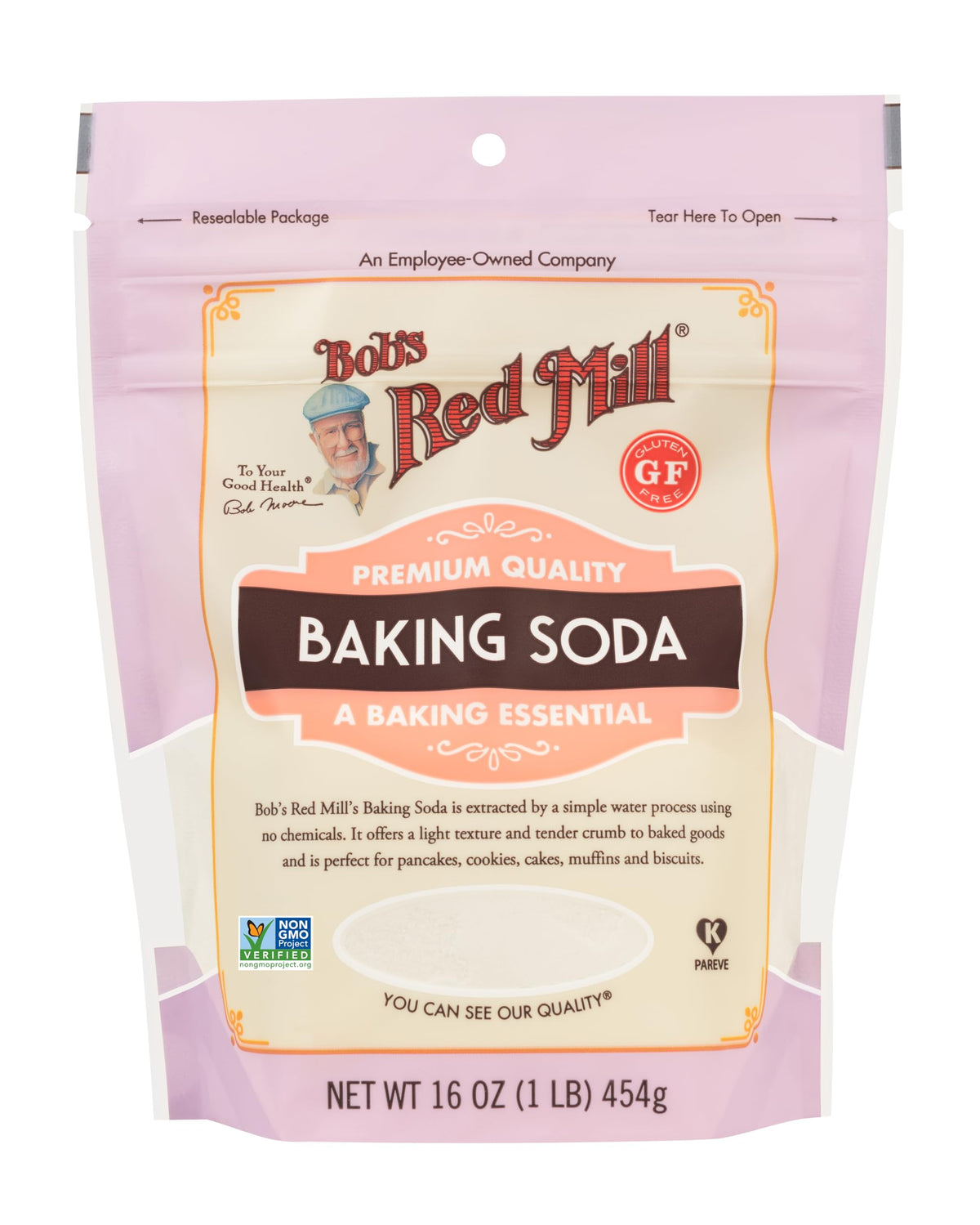 Bob's Red Mill baking soda bottle poured for quick baking