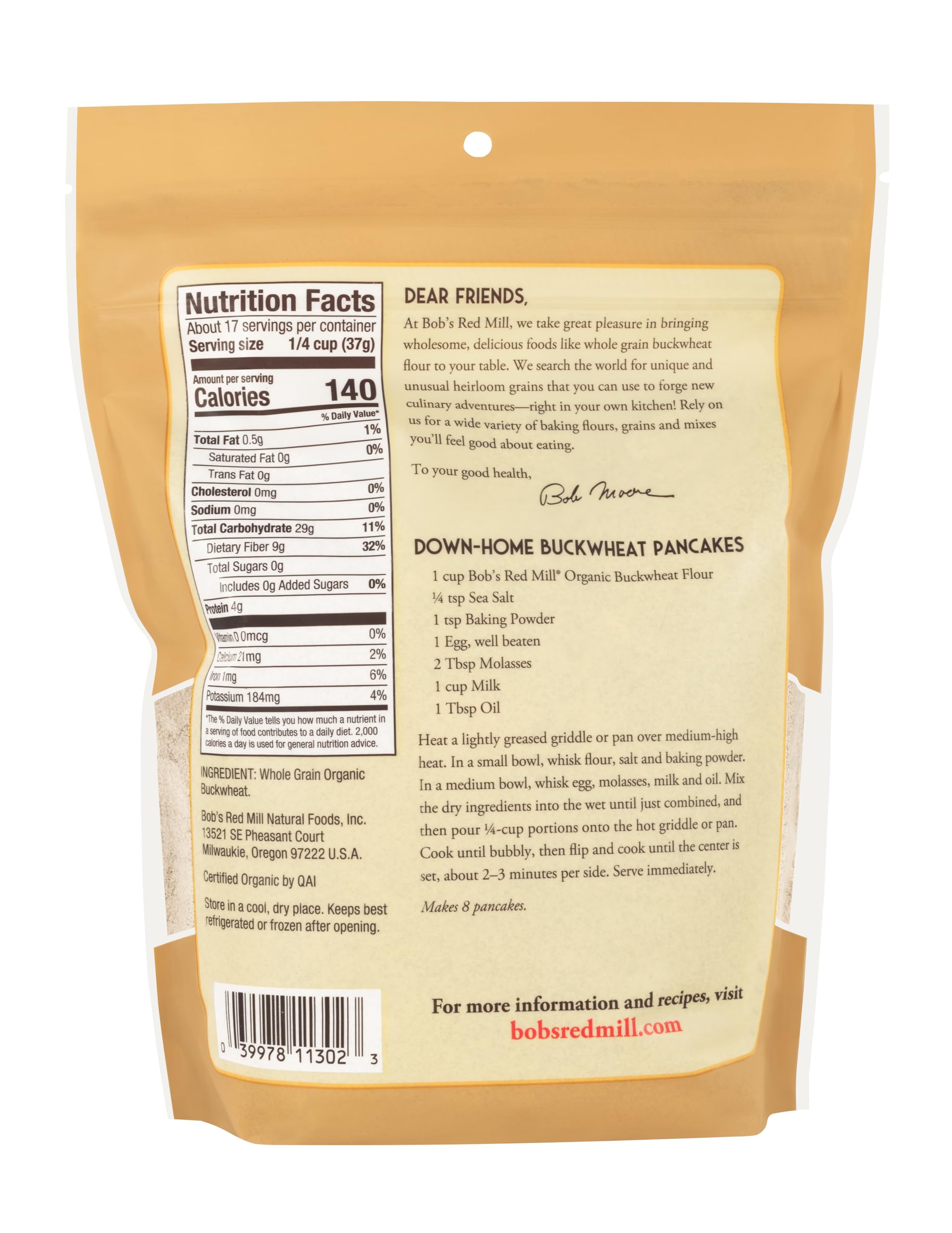 Buckwheat pancake batter made with Bob's Red Mill flour for nutty pancakes.