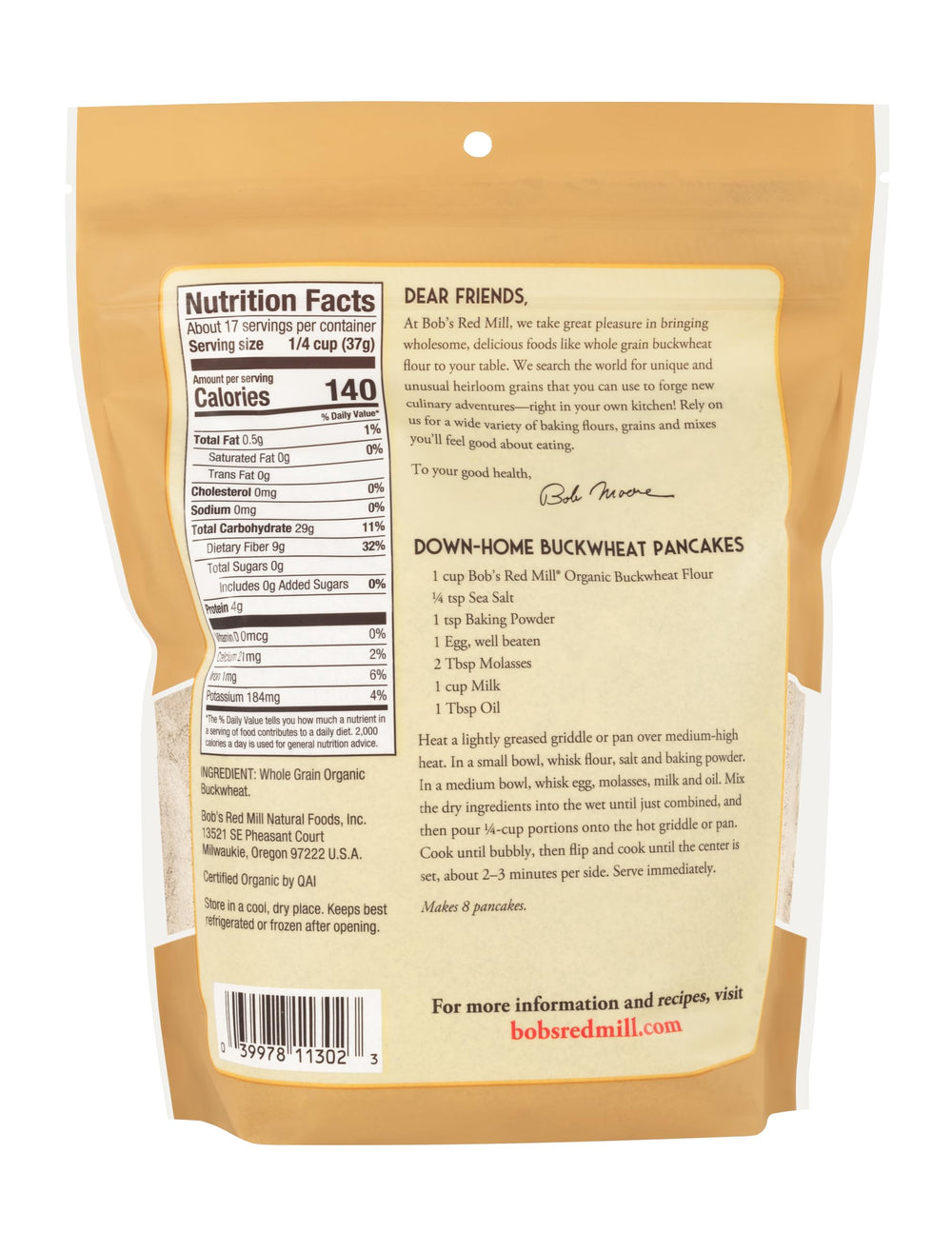 Buckwheat pancake batter made with Bob's Red Mill flour for nutty pancakes.