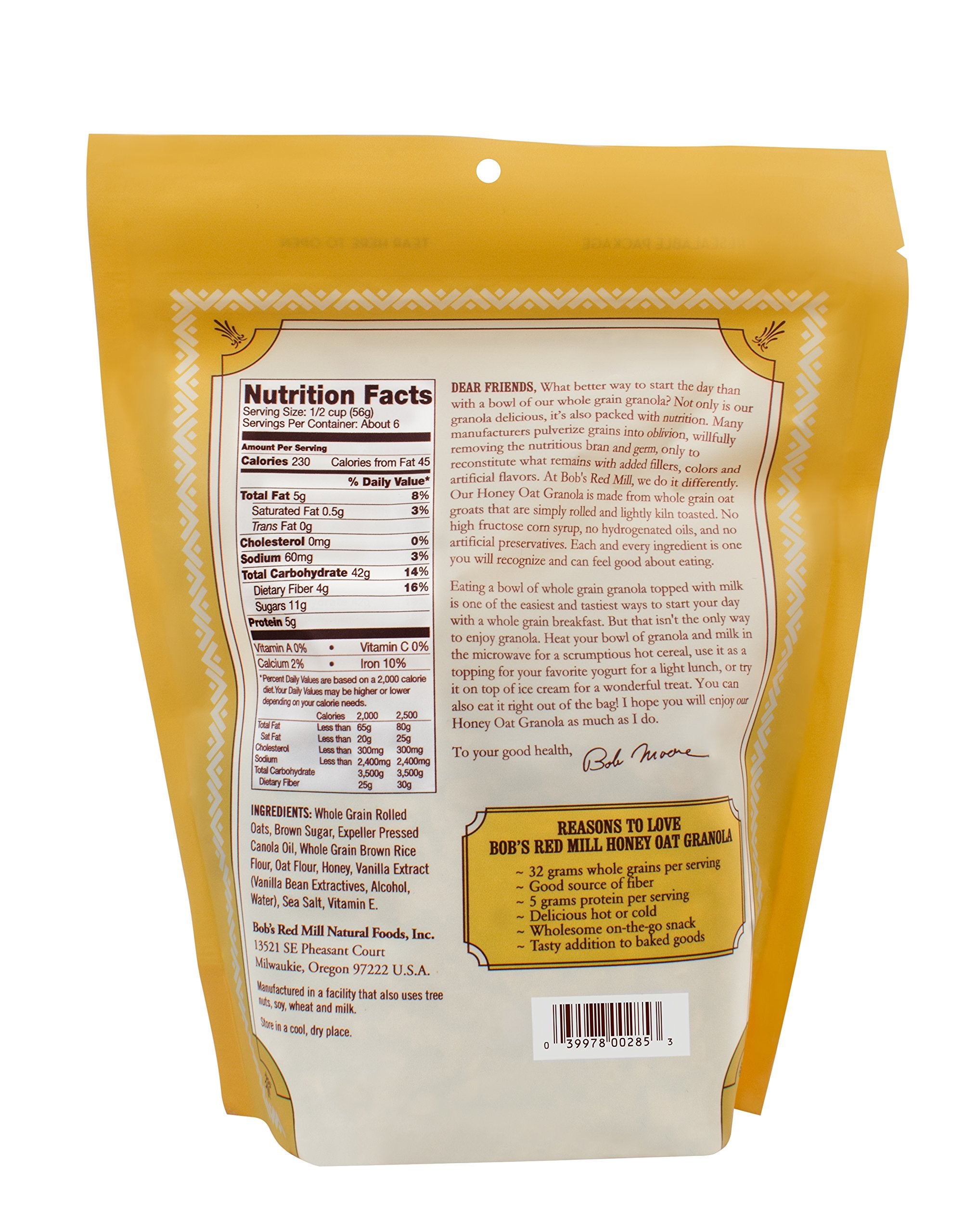 Bob's Red Mill granola honey oat bowl with crisp oats, ideal quick breakfast.