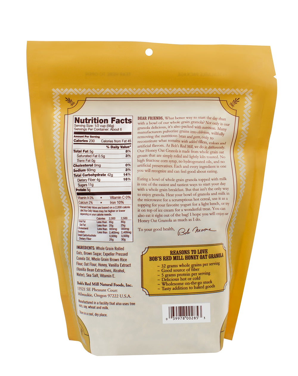 Bob's Red Mill granola honey oat bowl with crisp oats, ideal quick breakfast.