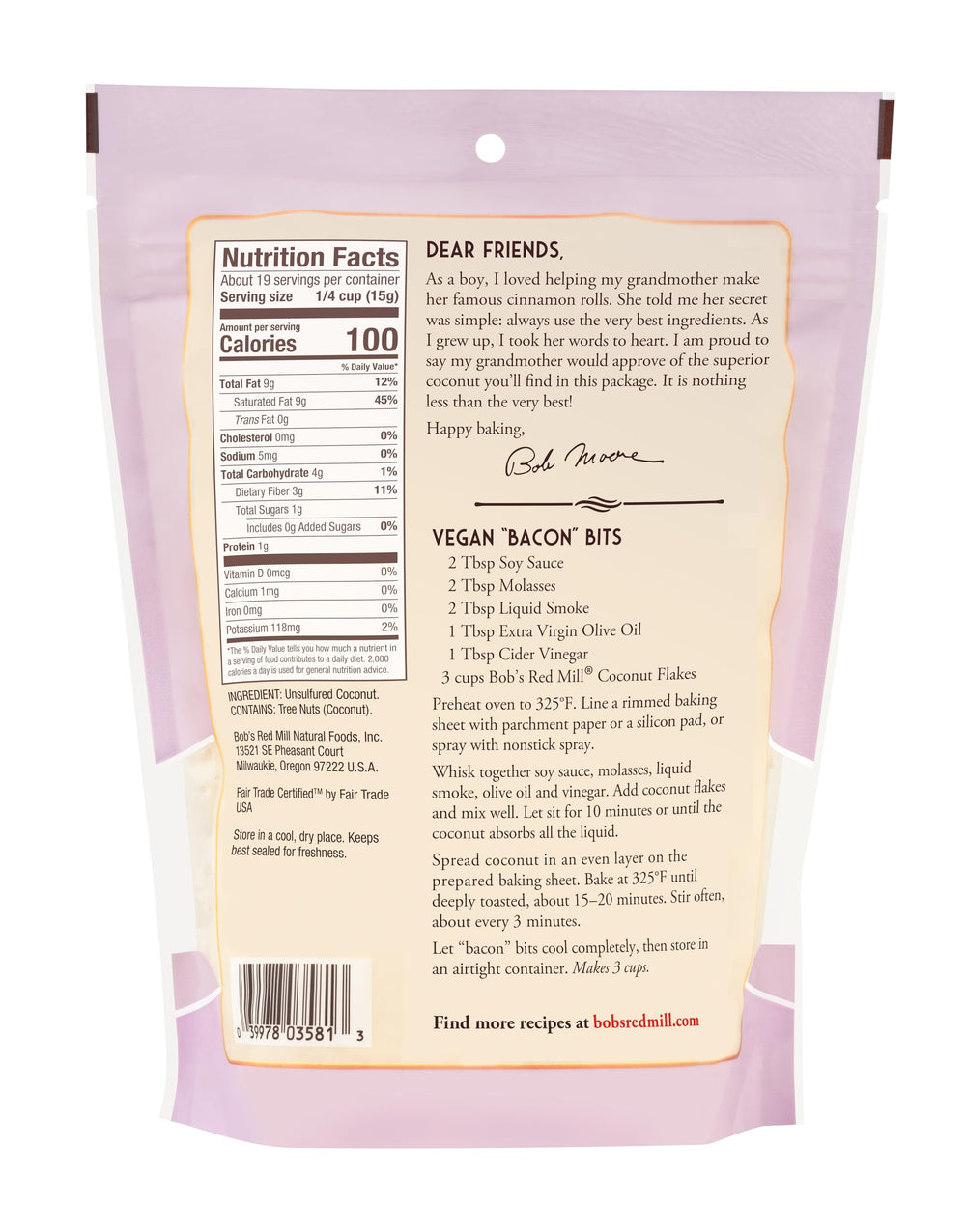 Bob's Red Mill coconut flakes in a bowl, ideal for snacking or baking.