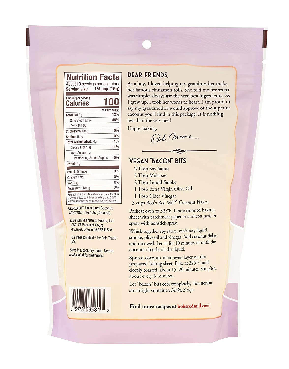 Bob's Red Mill coconut flakes added to granola bowl for texture