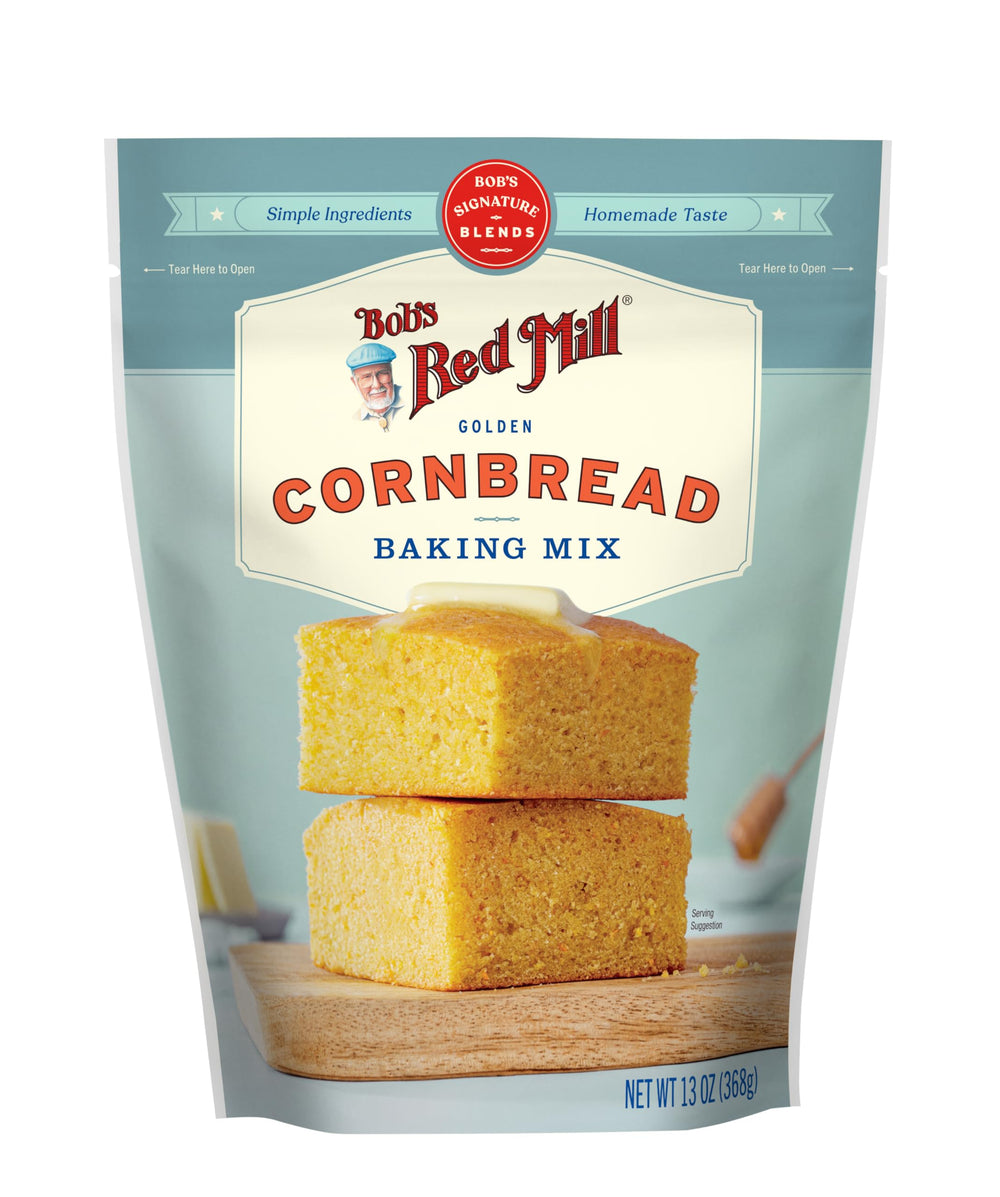 Bob's Red Mill cornbread baking in pan with a rich, golden top