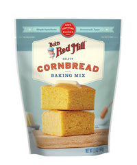 Bob's Red Mill cornbread baking in pan with a rich, golden top