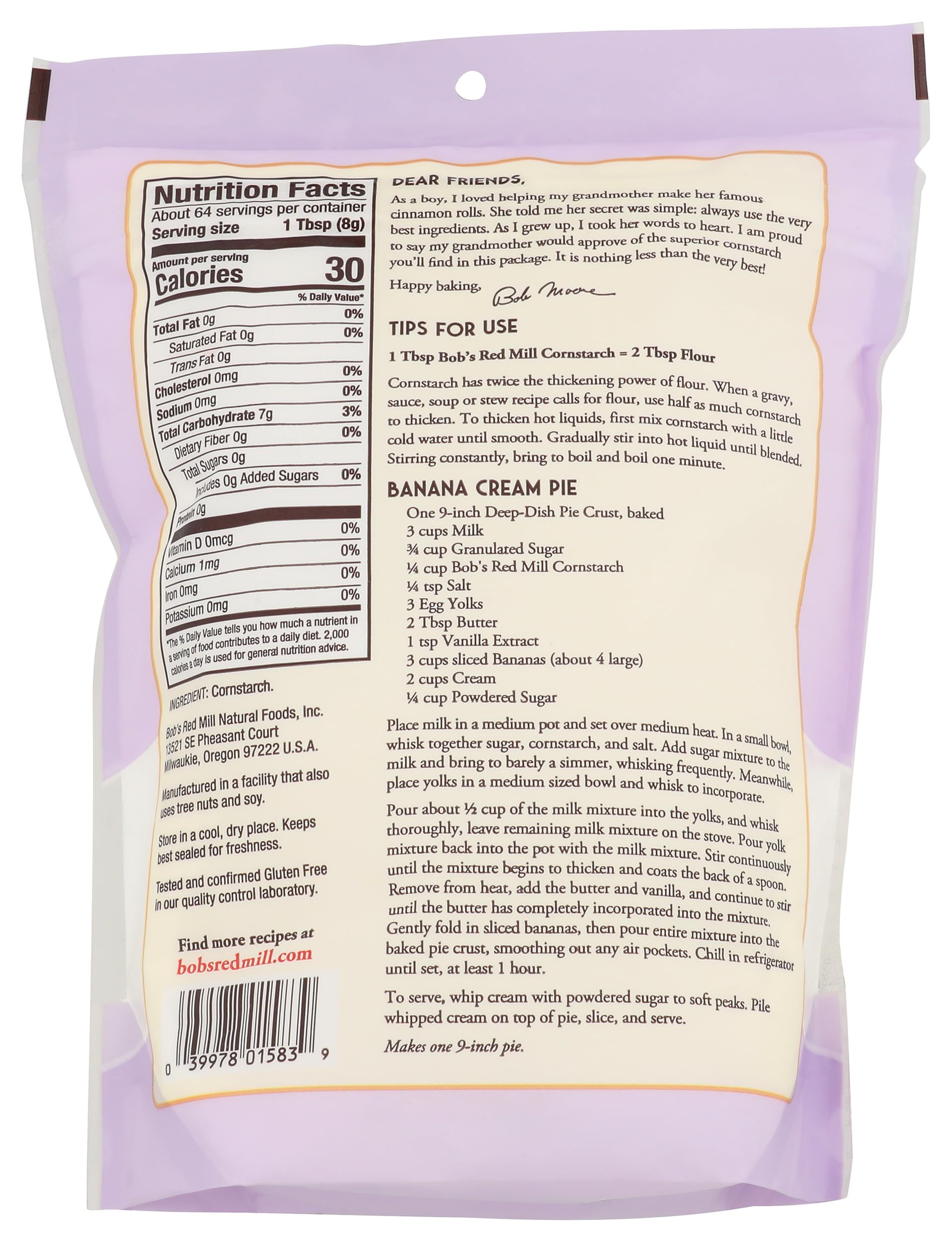 Bob's Red Mill Cornstarch poured into a bowl to thicken sauces