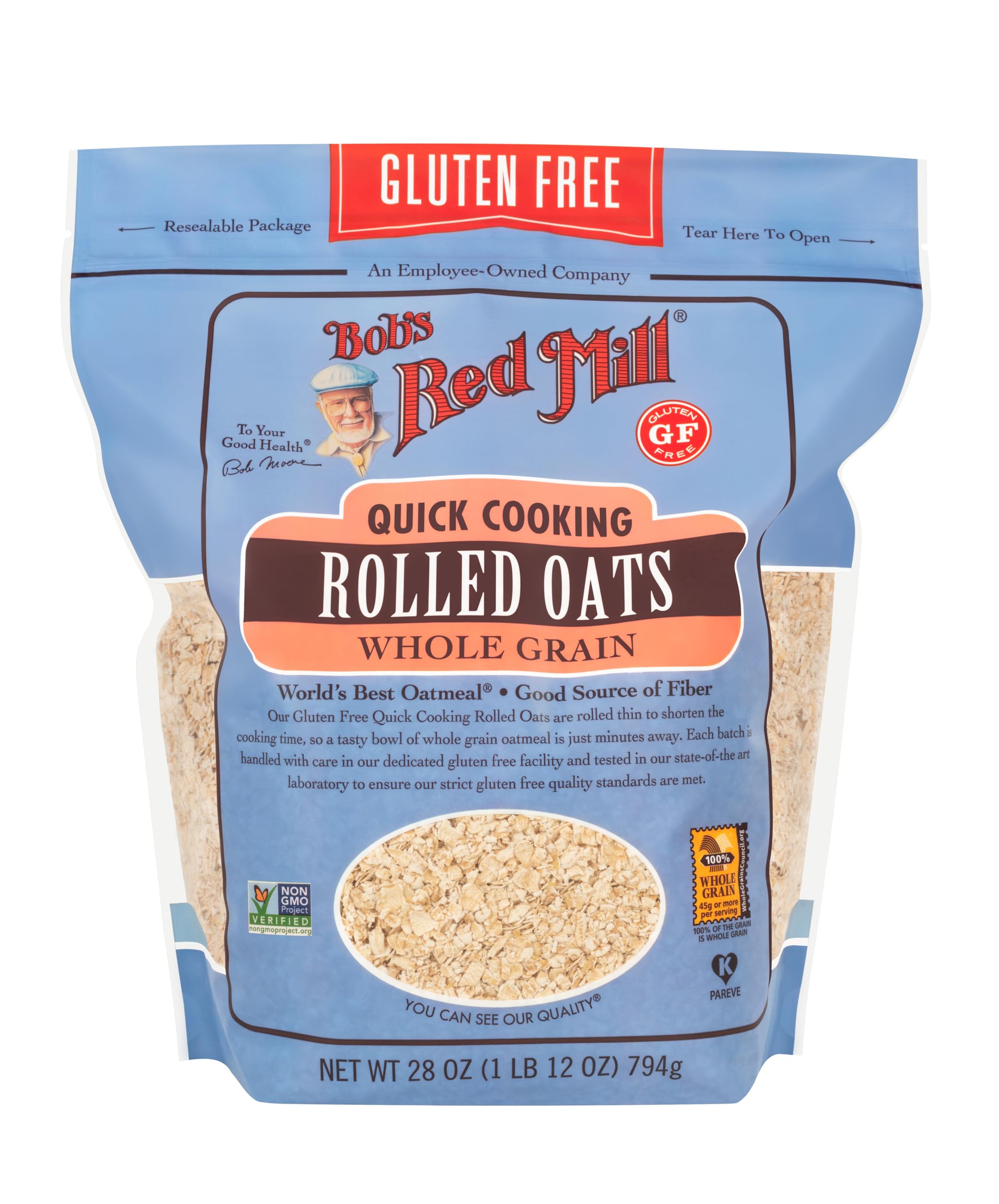 Bob's Red Mill oats provide fiber and protein per serving for a satisfying start.