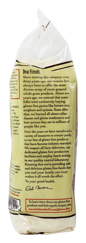 Bob's Red Mill fiber-rich gluten-free flour enhances baked goods with texture.