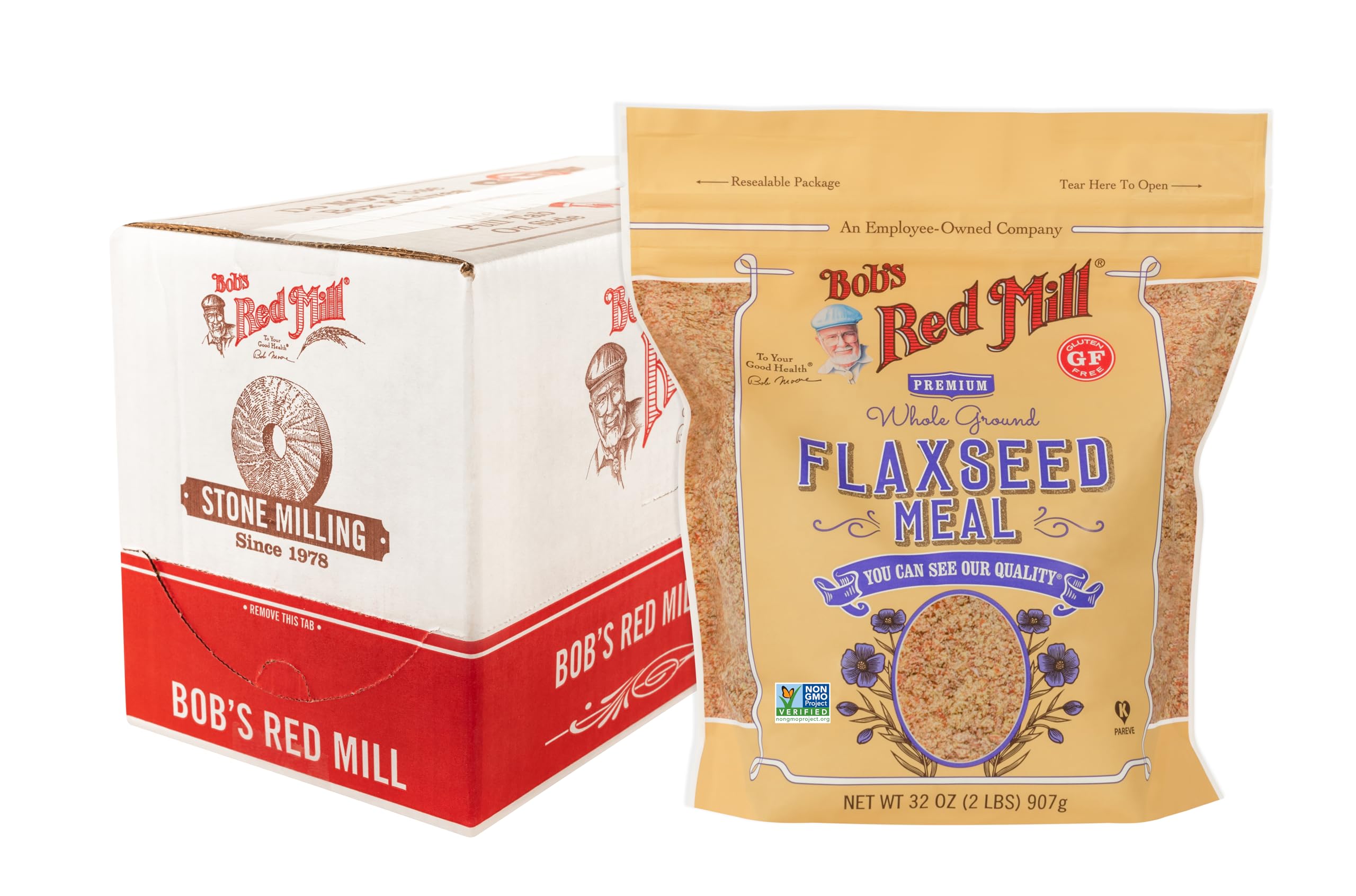 Bob's Red Mill Flaxseed Meal bottle pour highlights omega-3 rich ingredient for smoothies