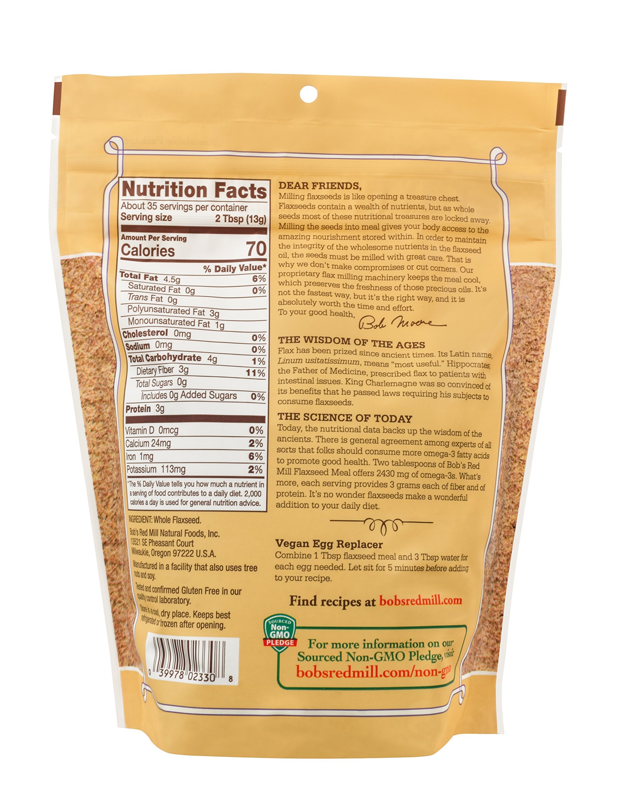 Close-up of flaxseed meal pouring into yogurt for extra protein and fiber