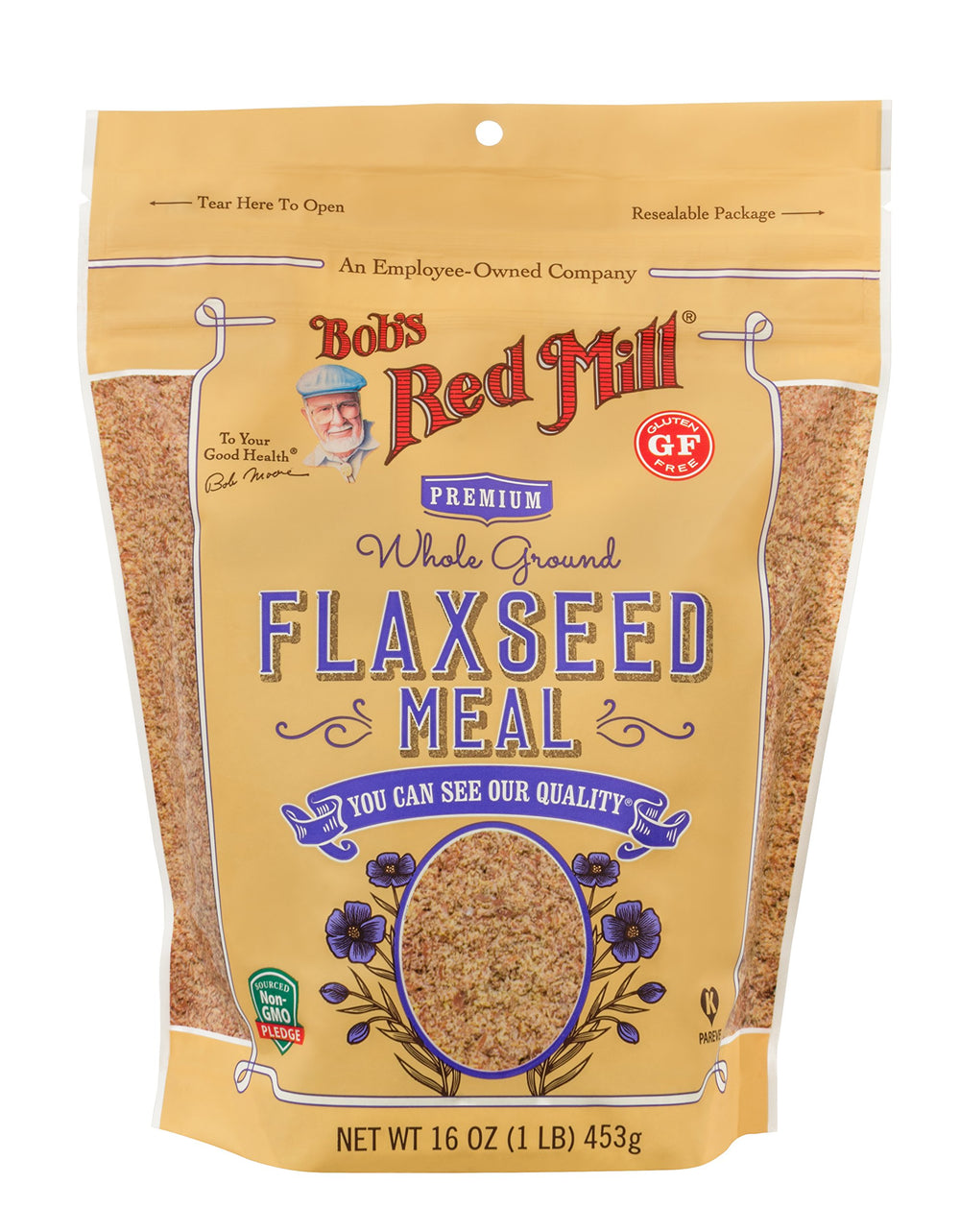 Bob's Red Mill Flaxseed Meal is poured into a breakfast bowl for a nutritious start.