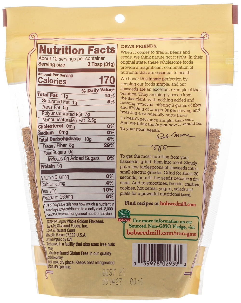 Bob's Red Mill flaxseed seeds in a bowl ready to boost fiber and omega-3