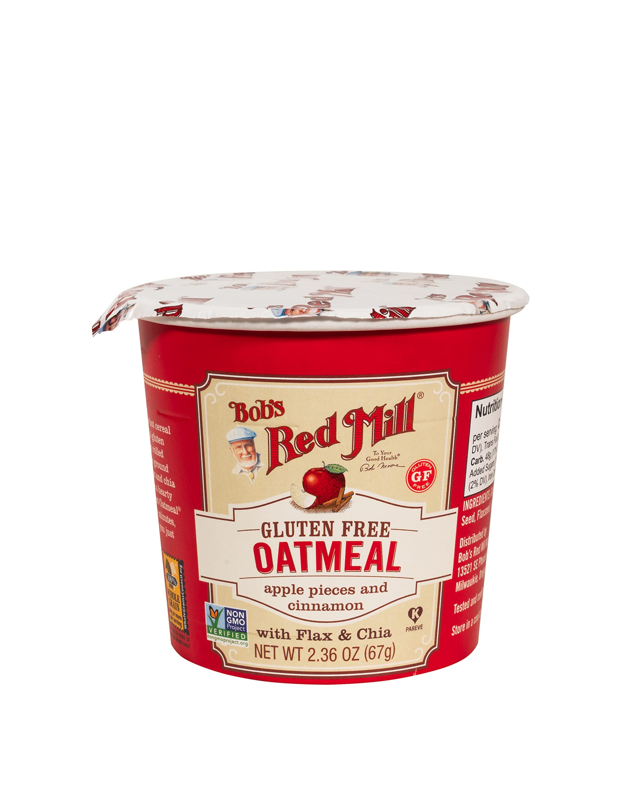 Bob's Red Mill GF Oatmeal Cup Apple & Cinnamon cup pour for a quick, warm breakfast