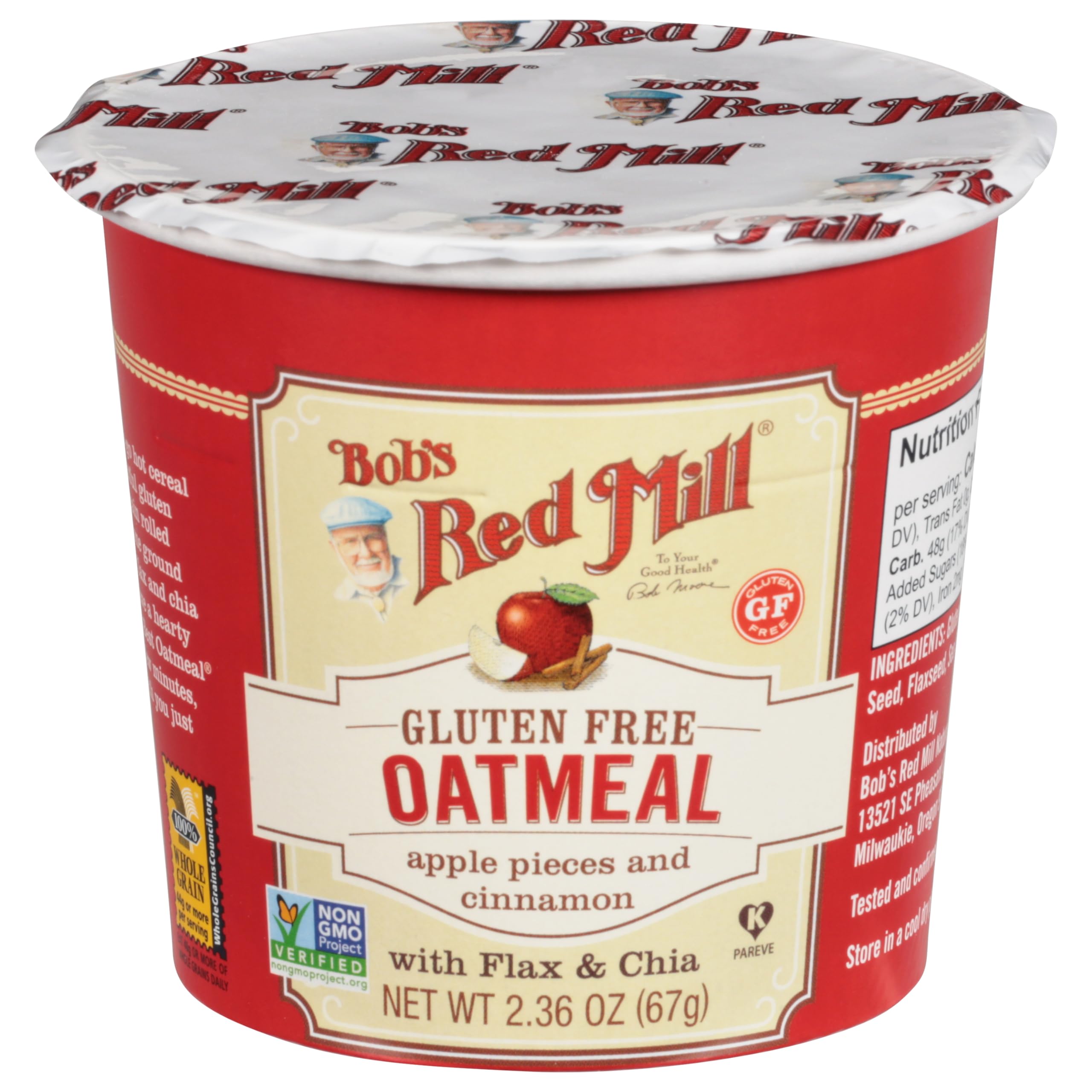 Bob's Red Mill GF Oatmeal Cup Apple Cinnamon ingredients scene with oats and spices