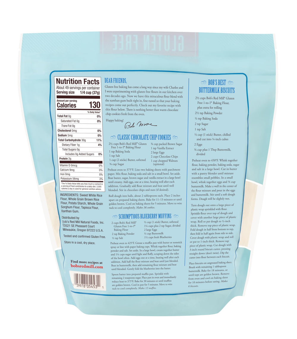 Bob's Red Mill gluten-free 1-to-1 flour measuring cup setup for quick batter