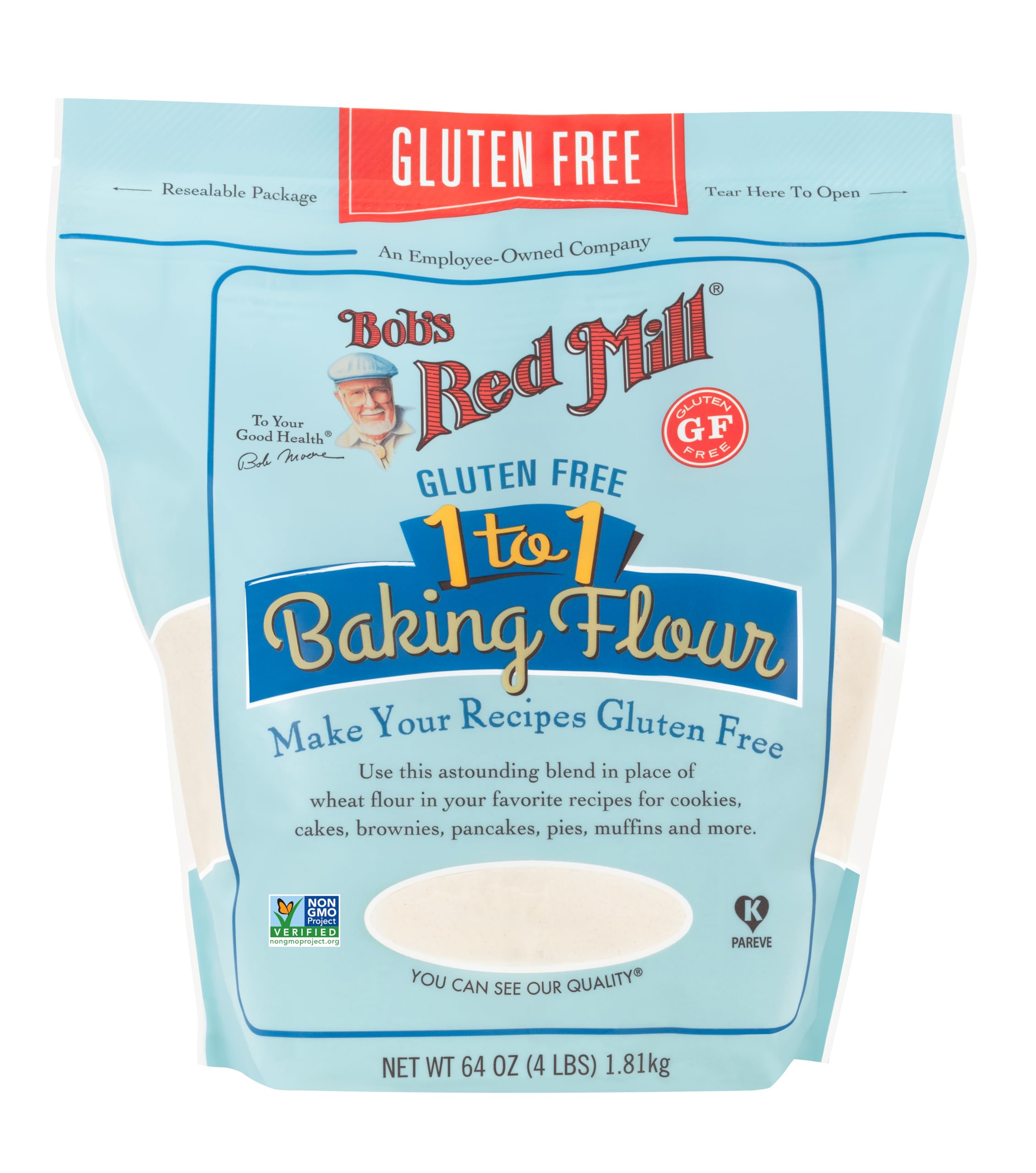 Fluffy pancakes by Bob's Red Mill gluten free 1-to-1 flour.