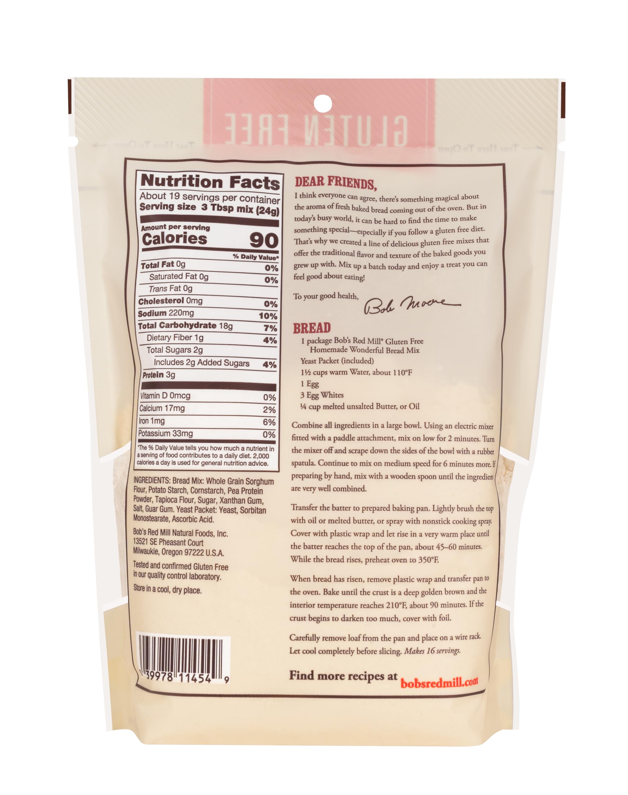 Bob's Red Mill ingredients closeup showing sorghum flour and gums