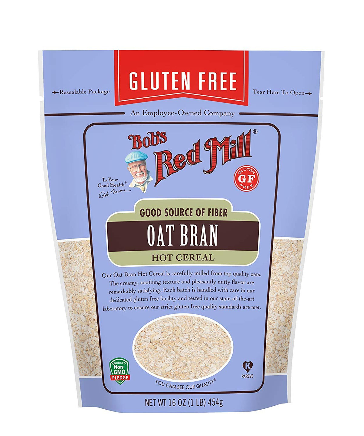 Bob's Red Mill gluten-free oat bran hot cereal bowl featuring creamy texture and fiber-rich oats.