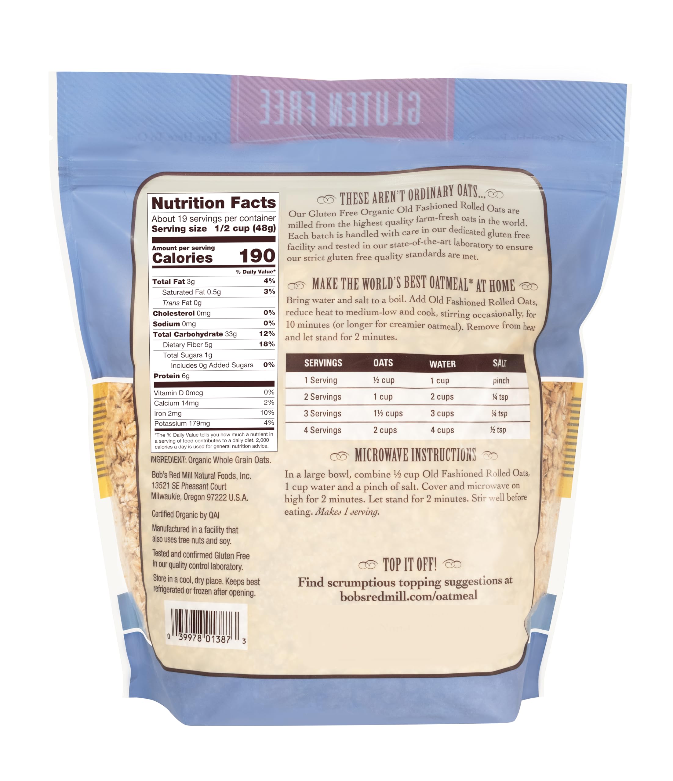 Bob's Red Mill oats in a warm bowl ready for hot cereal.